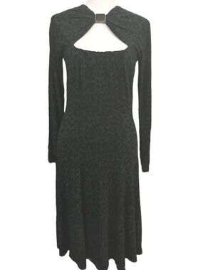D. Exterior Animal Print Long Sleeve Mid-Calf Dress Green Size 6 Size 42 (Italy)